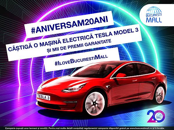 Aniverseaza primii 20 de ani cu Bucuresti Mall-Vitan si poti castiga o Tesla Model 3