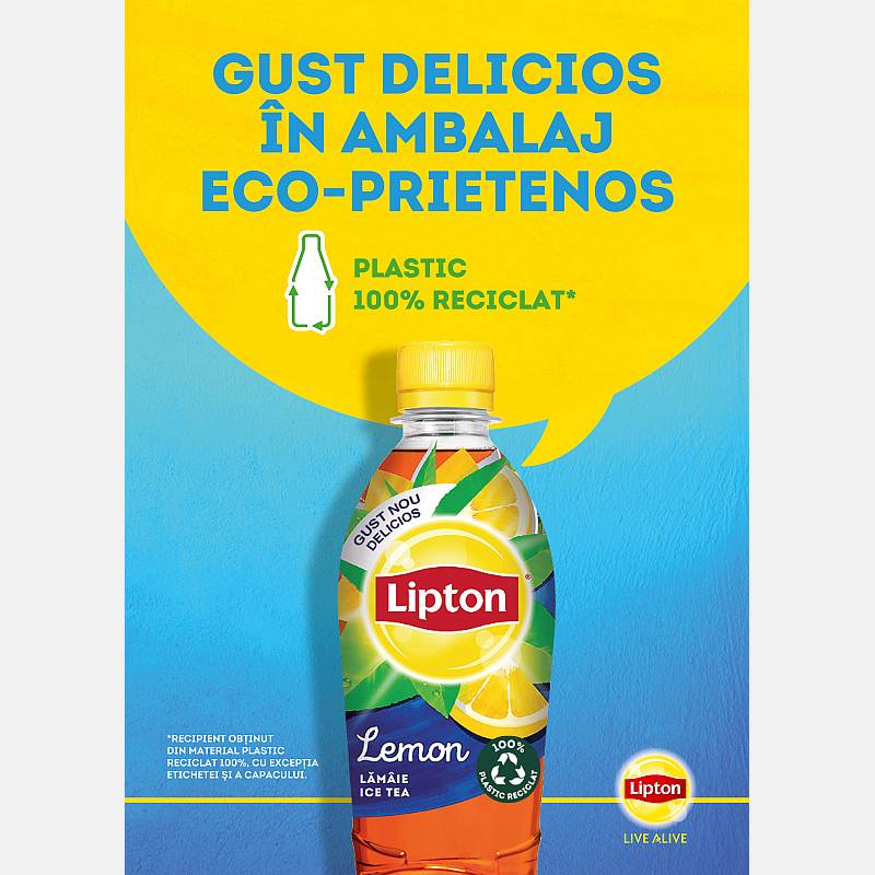 Lipton inoveaza in categoria de Ice Tea si introduce sticla din plastic 100% reciclat si reciclabil